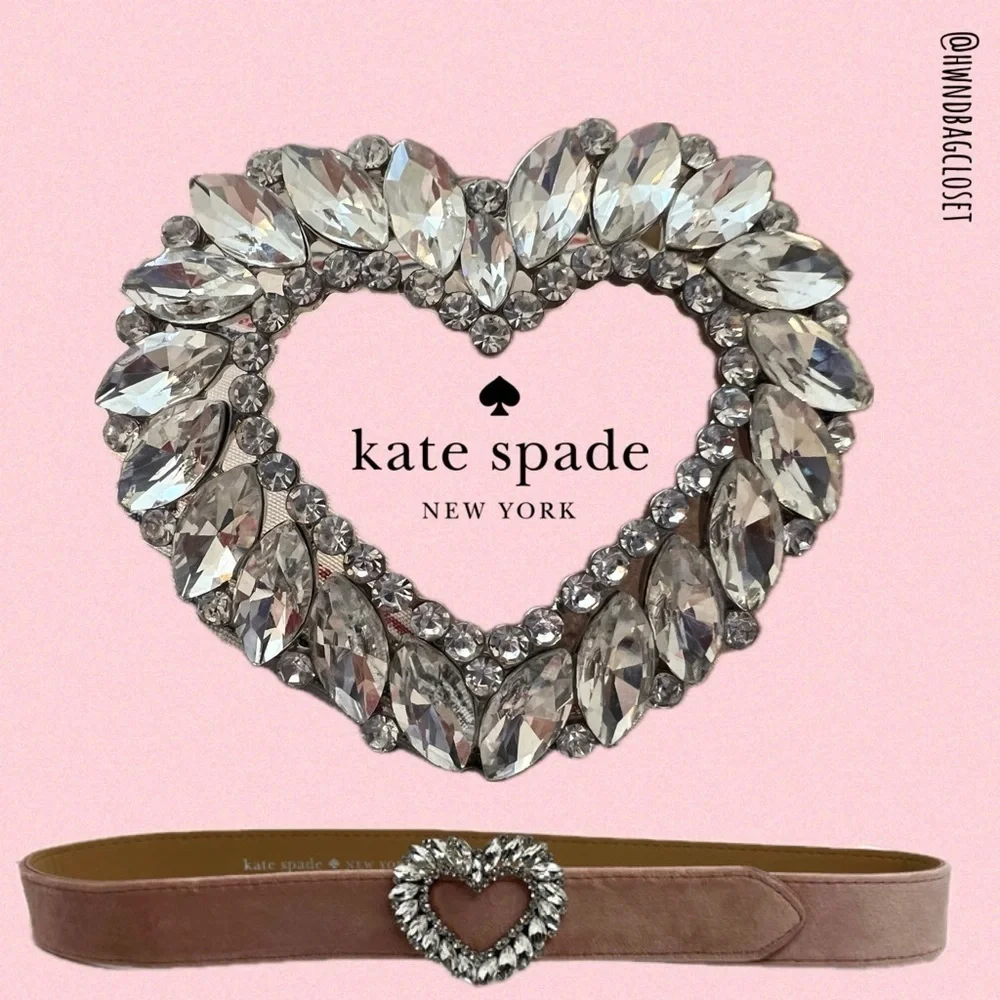 Kate Spade Heart Belt Rhinestone Crystals Pink Suede Size Small Medium Belt